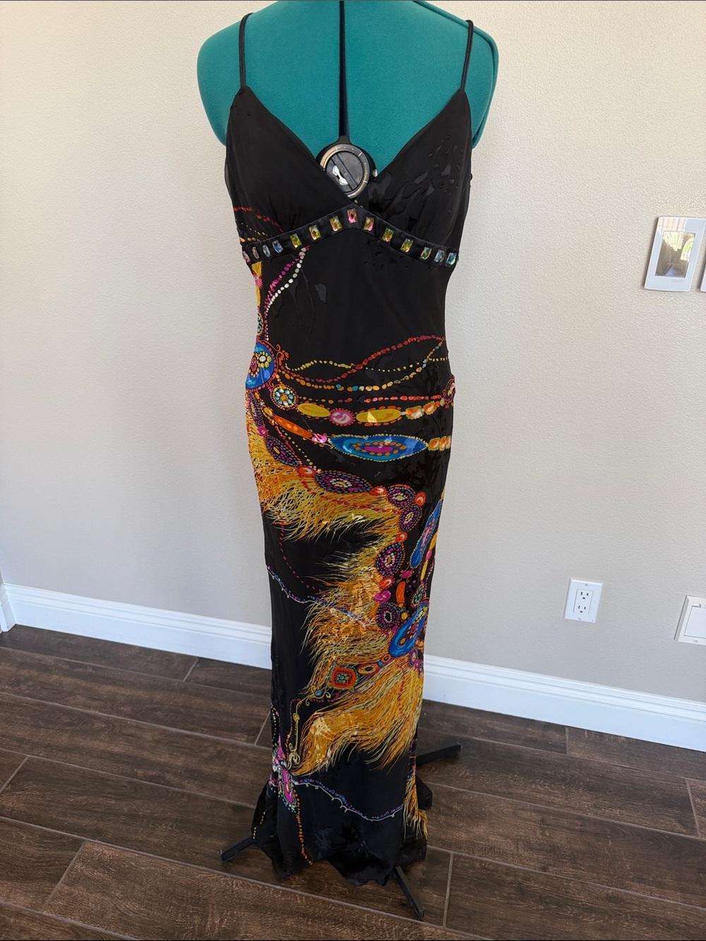Black Beaded Embellished Maxi Silk Dress